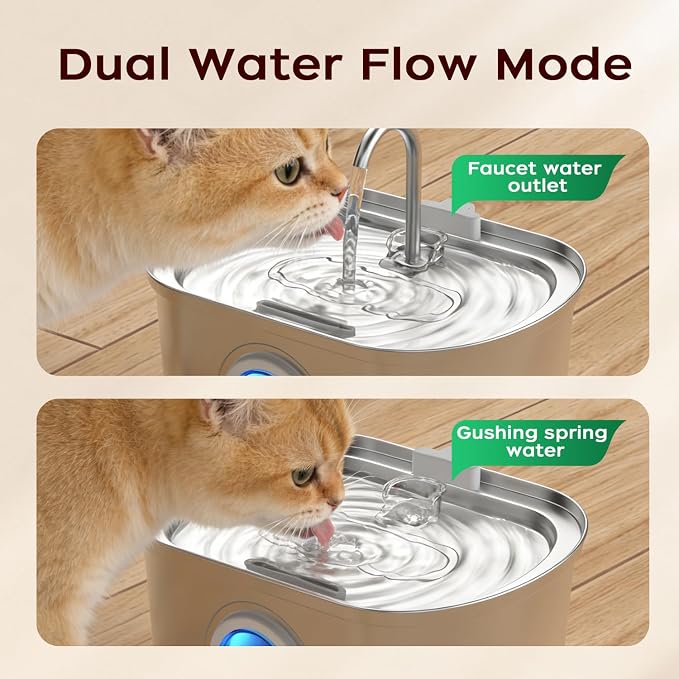 Cat Water Fountain Stainless Steel with Water Level Window,108oz/3.2L Cat Fountain Quiet Automatic Pet Water Fountain for Cats and Small Dogs(Cat Fountain 3.2L)