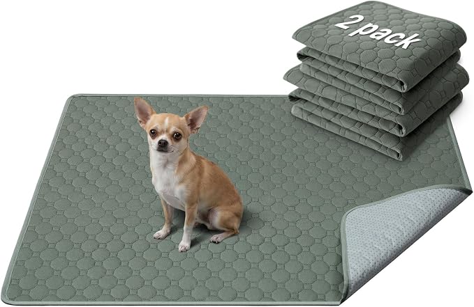 H.VERSAILTEX Premium Washable Pee Pads for Dogs 2 Pack Super Absorbent 100% Waterproof Reusable Non-Slip Quilted Puppy Training Pads for Crate Playpen Whelping & Potty Training(18"x24", Sage)