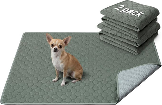 H.VERSAILTEX Premium Washable Pee Pads for Dogs 2 Pack Super Absorbent 100% Waterproof Reusable Non-Slip Quilted Puppy Training Pads for Crate Playpen Whelping & Potty Training(18"x24", Sage)