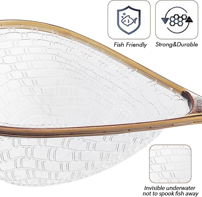 Riverruns Fly Fishing Net Landing Net Wooden Net Soft Rubber Mesh Trout Net Freshwater Saltwater Fishing Net with Safety Cord Net Gifts for Father Men