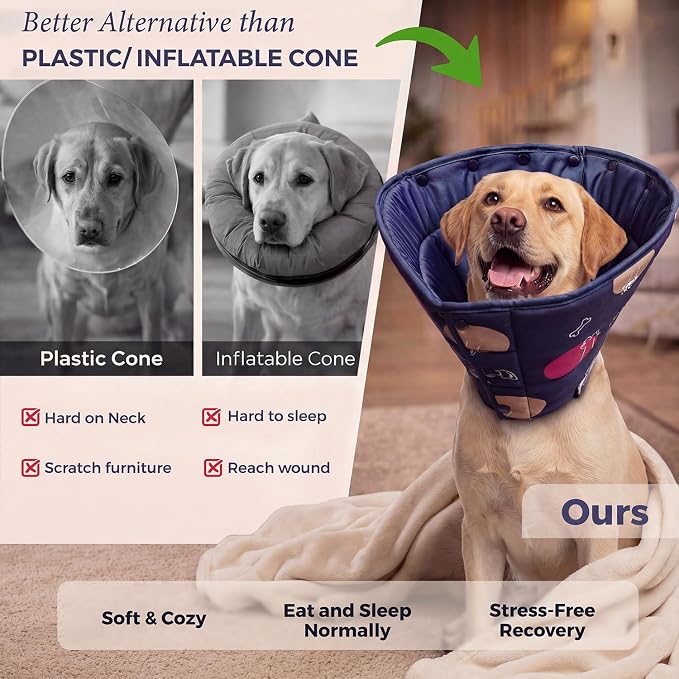 Dog Cone Collar for Dogs After Surgery – Soft Adjustable Recovery Cone to Stop Licking & Scratching – Comfortable E Collar Alternative for Wound Care, Neuter & Spay Recovery -Fits S, M, L Dogs