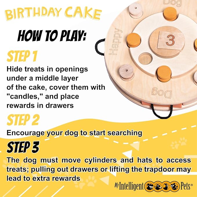 Birthday Cake Interactive Dog Puzzle Toy Level 4-21 Treat Compartments, Adjustable Difficulty - Mental Stimulation, Enrichment Game for Smart Dogs
