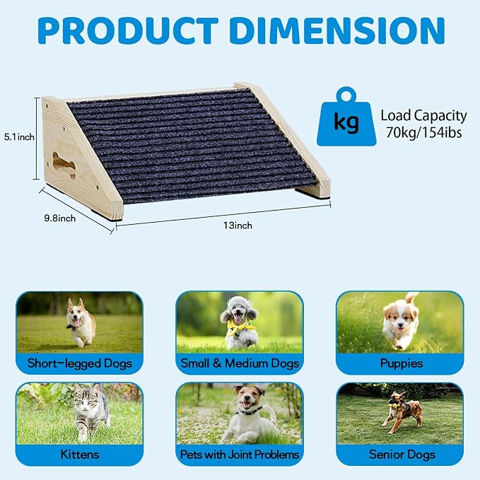 Extra Wide Dog Ramps for Stairs, Wooden Pet Ramp&Stairs for Small Dogs, Non-Slip Pet Steps for Any Staircase, Dog Stair Ramp for Injured Dogs with Anti-Slip Strip, 4 Pack