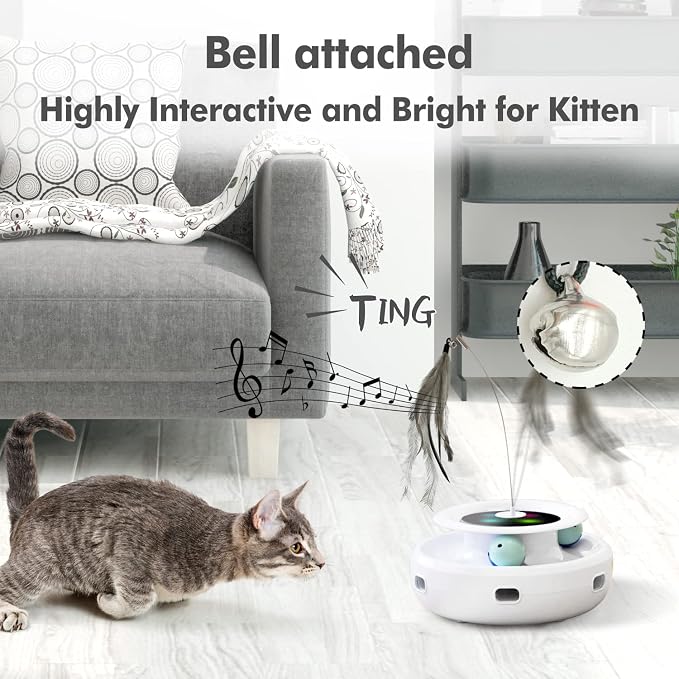 ORSDA Cat Toy, 3-in-1 Automatic Cat Toys for Indoor Cats, Rechargeable Power Interactive Feather Toys for All Breeds, Replacement Attachments 7PCS Cat Teaser Toy