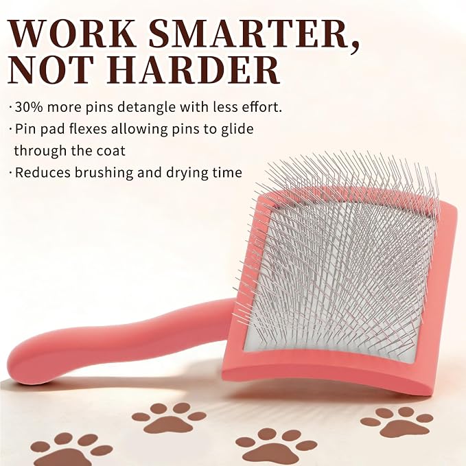 Ergonomic Slicker Brush for Dogs - Deshedding Tool for Thick Undercoat, Grooming Brush for Large Dogs (Samoyed), Easy-Clean, Red Large