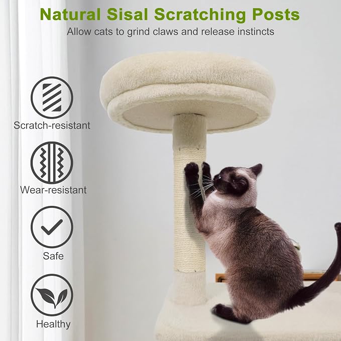 Tangkula Cat Tree Tower, 48 Inch Multi-Level Cat Tower with Large Condo, Sisal Scratching Post, Padded Top Perch, Tunnel, Hanging Ball, 3 Jumping Platforms for Indoor Cats (Beige)