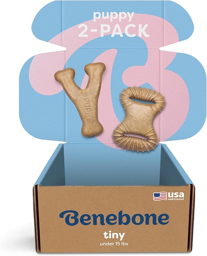 Benebone Puppy 2-Pack Dental Chew/Wishbone Durable Dog Chew Toys for Gentle Chewers, Real Chicken, Made in USA, Tiny