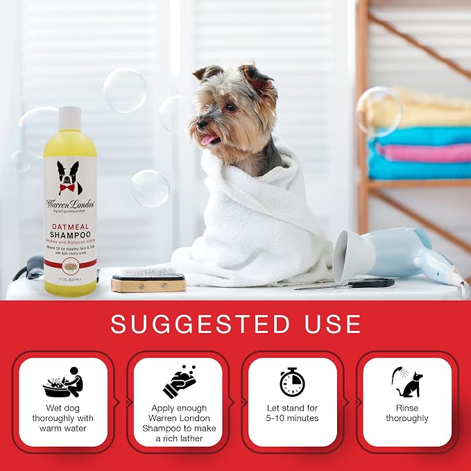 Warren London Oatmeal Dog Shampoo - Fast Itch Relief for Dry, Sensitive, & Irritated Skin - Infused with Vitamins & Neem Oil - Made in USA - 1 Gallon
