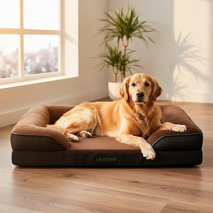 Orthopedic Egg-Shaped Sponge Dog Bed Medium Size Dog with Sides, Removable Cover and Non-Slip Bottom (Brown, 42 * 32 * 8.5)