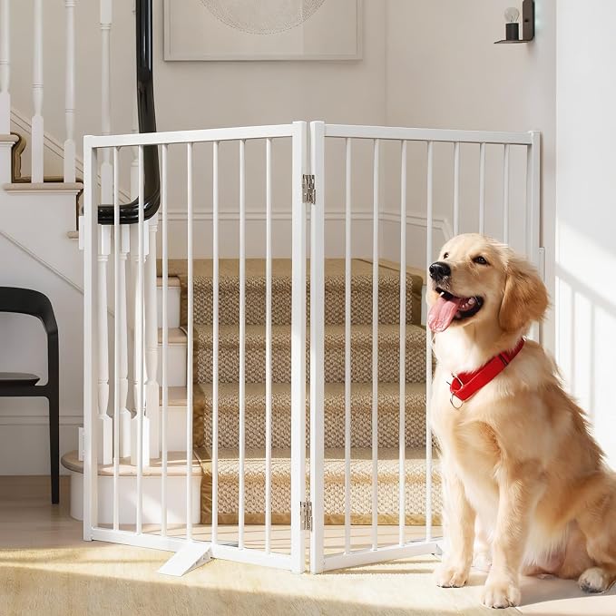 Snagle Paw Metal Freestanding Dog Gate,40” W x 36” H Dog Fence with Support Feet for Doorways, Stairs and Hallways, Portable Pet Gate for Indoor Use (2 Panel, White)