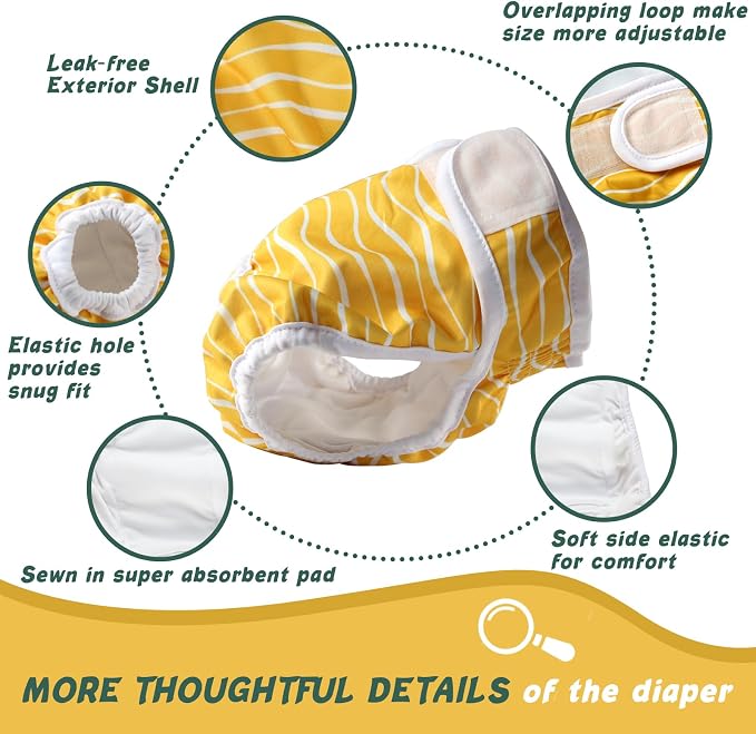 Female Dog Diaper with Suspender Detachable，3 Pack Reusable Washable Durable Girl Doggie Diapers Pants for Small Medium Large Dog in Heat Cycle and Incontinence Period,DDFS01M