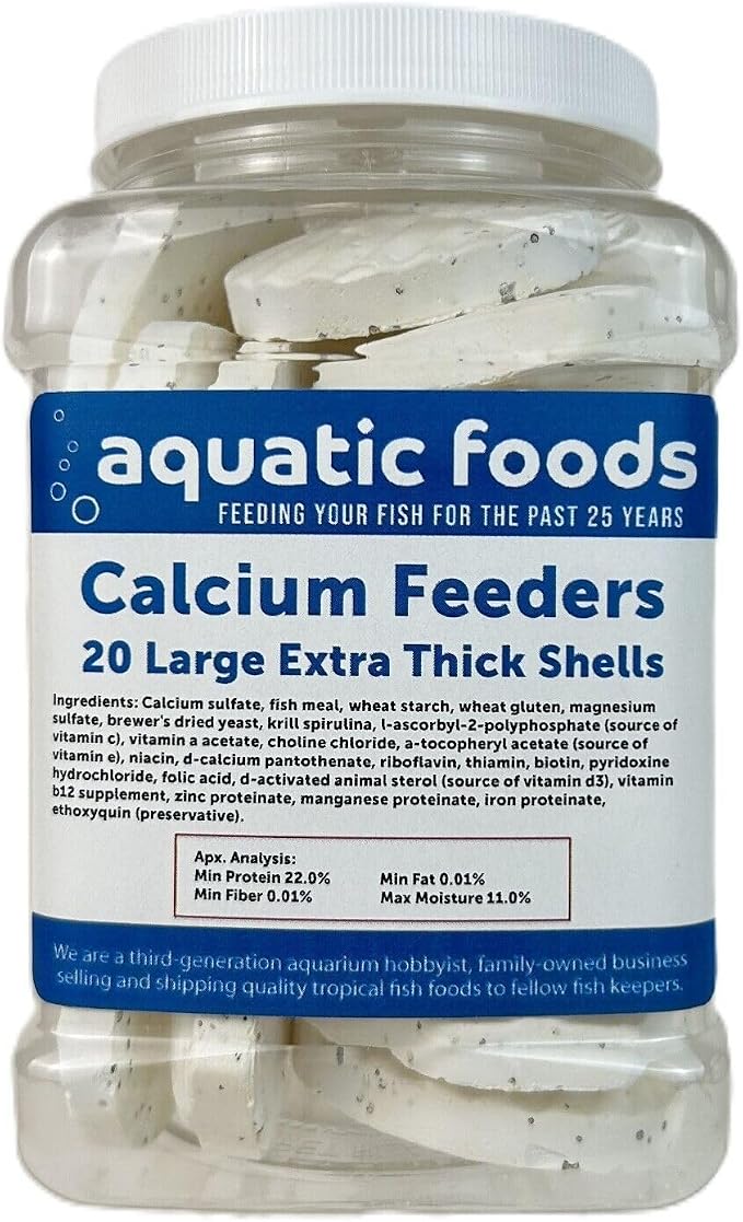 Calcium Feeder Large Shells. Extra Thick Shells for Shrimp, Snails, Crabs, Crayfish, Hermit Crabs and All Tropical Fish…20 Count Jar