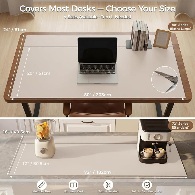 Extra Large Silicone Mat for Countertop & Table with Gift Tube Packaging, Thickened Non-Slip Heat Resistant Table Protector, Cuttable Waterproof Kitchen Prep & Kids Craft Mat
