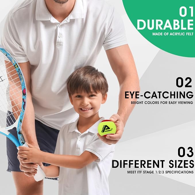 AMA SPORT Tennis Balls - 25%-50%-75% Low Compression Stage Practice Tennis Balls for Beginners Youth Training