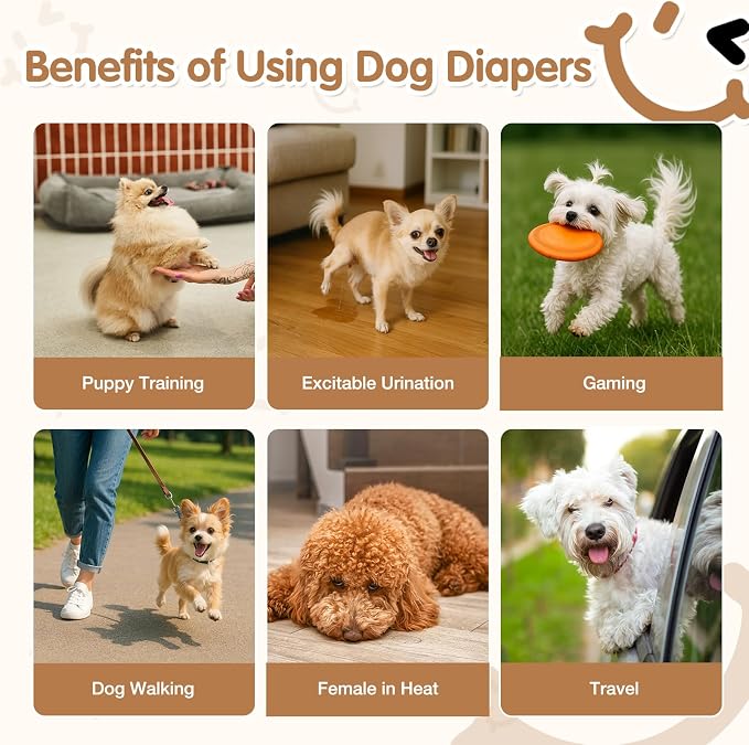Dog Diapers Female, Pull It Up Disposable Puppy Diapers with 360°Stretchy Waist,Super Absorbent Leak-Proof Doggie Diapers for Dog in Heat Period(L,30PCS)