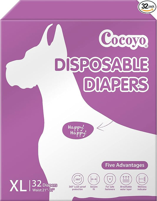 COCOYO Disposable Female Dog Diapers, Super Absorbent, Breathable, Wetness Indicator, X-Large, 32 Count
