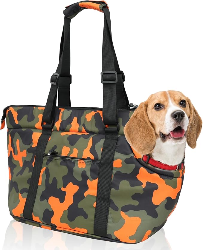 10mm Padded Tote Bag Carrier for Dog Cat Below 15.5lb/7kg-Camouflage Orange