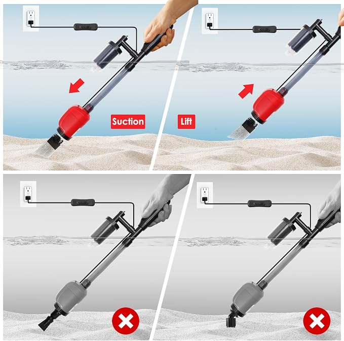 36W Electric Gravel Cleaner for Aquariums, Automatic Fish Tank Vacuum for Water Change & Sand Cleaning, with Adjustable Telescopic Pole for Large Tanks