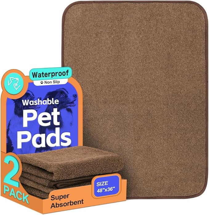 Washable Pee Pads for Dogs, Extra Large Reusable Dog Pee Pad, Waterproof Pet Mat, Dog Playpen Mats for Puppy Training Whelping Playpen Pads, Brown, 48x36 inch