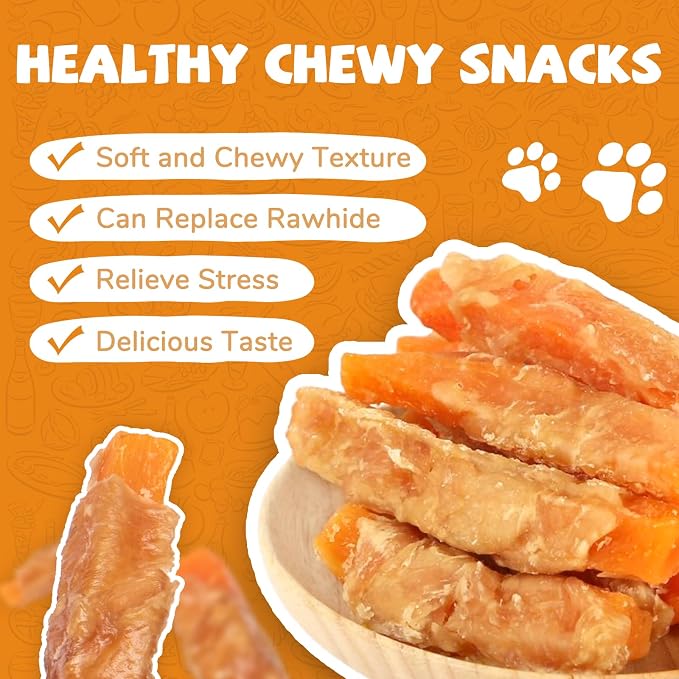 PAWUP Sweet Potatoes Strips &Chicken Wrapped Sweet Potato Dog Treats, Chewy Sticks for Small & Medium Dogs, Easy to Digest, 12.5oz