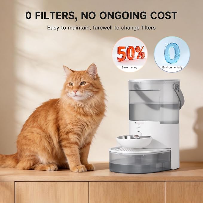 Cat Water Fountain No Filters Wastewater Wireless Stainless Steel Cordless Pet Dispenser Fountains for Cats Indoor Catit Bowl Dogs Bowls Separation Smart 3.8L Large Rechargeable Automatic Small Dog