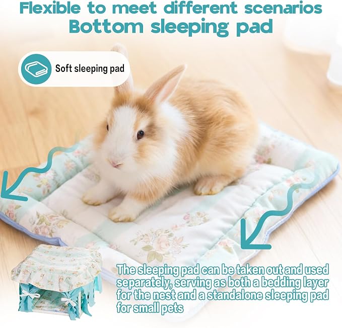 Hamster Hideout Tent with Curtain,Bunny Hideout, Machine Washable Guinea Pig Hide Tent Houses & Habitats, Triangular Hideout Shelter Small Animal Bed,Ferret, Rat, Chinchilla, Squirrel（Blue）