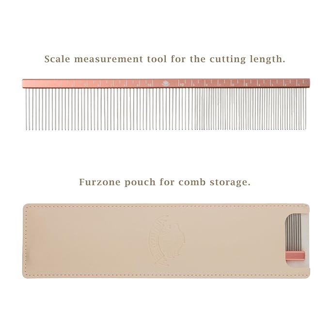 Furzone 2-in-1 Megal Greyhound Comb for Dogs (Medium/Coarse), 69 Stainless Steel Pins Dog Comb, Aluminum 24.5cm Handle,Lightweight,Gently Remove Dogs’ Head/Body Fur, Professional Grooming Accessories
