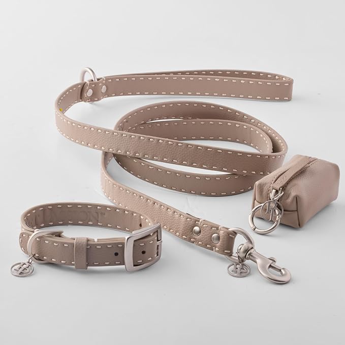 Rein - The Recycled Vegan Leather Pouch Durable Heavy Duty Bag Holder, Leash Attachment Made With Sustainable Materials, Custom Hardware for Small, Medium & Large Dogs, Dappled Cashmere