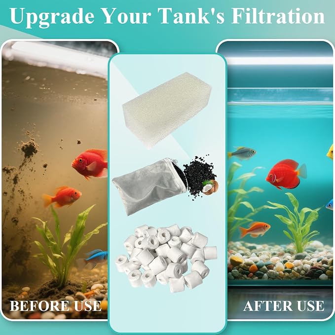 4 Set Three-Stage Filters Replacement Media Kit for AquaClear 50 Power Filter, Fish Tank Filter for 20-to-50 Gallon Aquariums