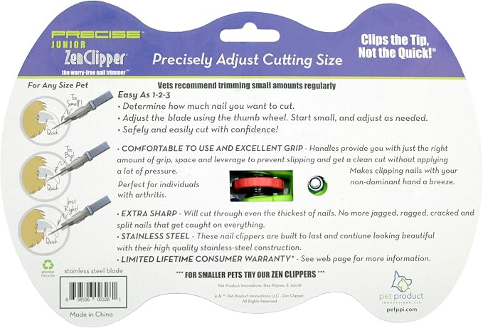 Zen Clipper Precise Safer Pet Nail Trimmer - Fully Adjustable Pet Nail Clipper for Dogs and Cats - Clips only The Amount of Nail You Chose Quick, Clean and Quiet Cut - Patented (Junior)