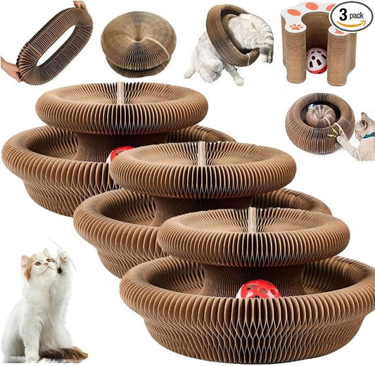 3PCS Kitty Curls Cat Toy,Magic Organ Cat Toy,Cat Scratcher for Grinding Claw Cardboard Cat Toys,Interactive Scratch Pad with Toy Ball,Durable Eco-Friendly Ring for Play, Chase & Scratch