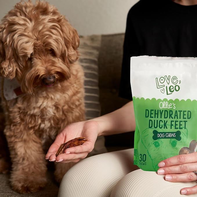 Love Leo Dehydrated Duck Feet for Dogs (30 Count) – 100% Natural, Grain-Free, High-Protein Duck Feet Dog Chews for Dental Health and Training Rewards – Made in USA