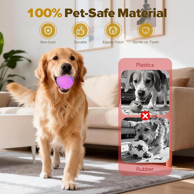 Interactive Dog Toys Ball, Self-Rolling & Bouncing Ball with RGB Colorful Lights to Keep Them Busy, 3-in-1 Interactive Mode, E-TPU Material, Type-C Charging, Moving Dog Toy for Dogs Puppies (Pink)