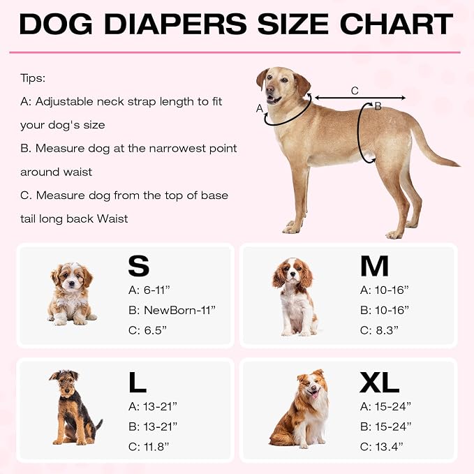 3 Pack Washable Female Dog Diapers with Adjustable Suspender, Reusable Sanitary Panties for Dogs in Heat, Leak-Proof Design for Small Dogs