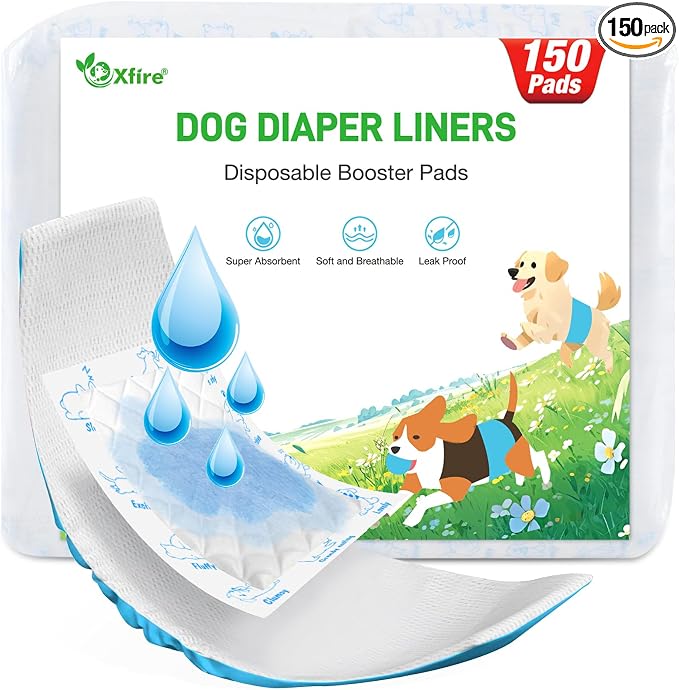 Dog Diaper Liners Booster Pads, 150ct Disposable Dog Diapers Inserts Male Female for Washable Doggie Belly Bands Wraps Covers Period Panties(Regular)