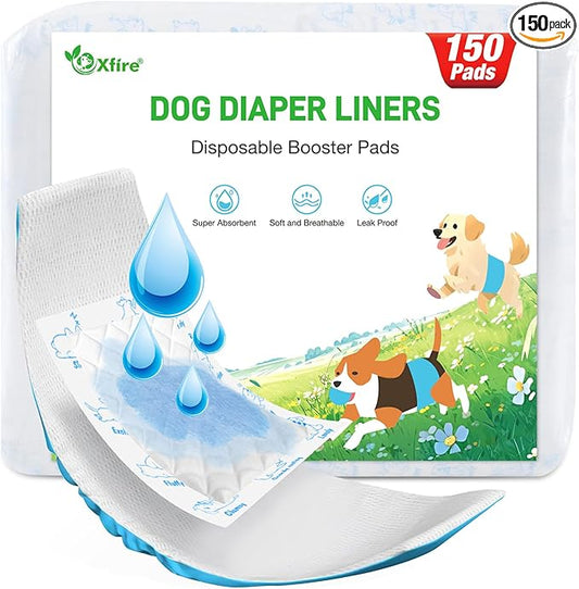 Dog Diaper Liners Booster Pads, 150ct Disposable Dog Diapers Inserts Male Female for Washable Doggie Belly Bands Wraps Covers Period Panties(Large)