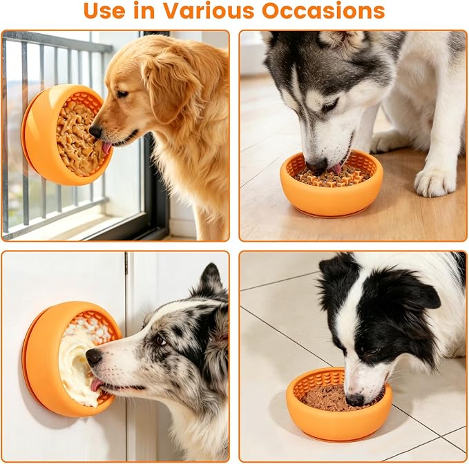 Dog Slow Feeder Licking Bowl,Freezeable Anxiety Relief Treat Dispenser, Non-Slip Anti-chocking Pet Dish,Entertainment Interactive Puzzle Toy for Small Medium Breed, BPA Free Silicone Dishwasher Safe