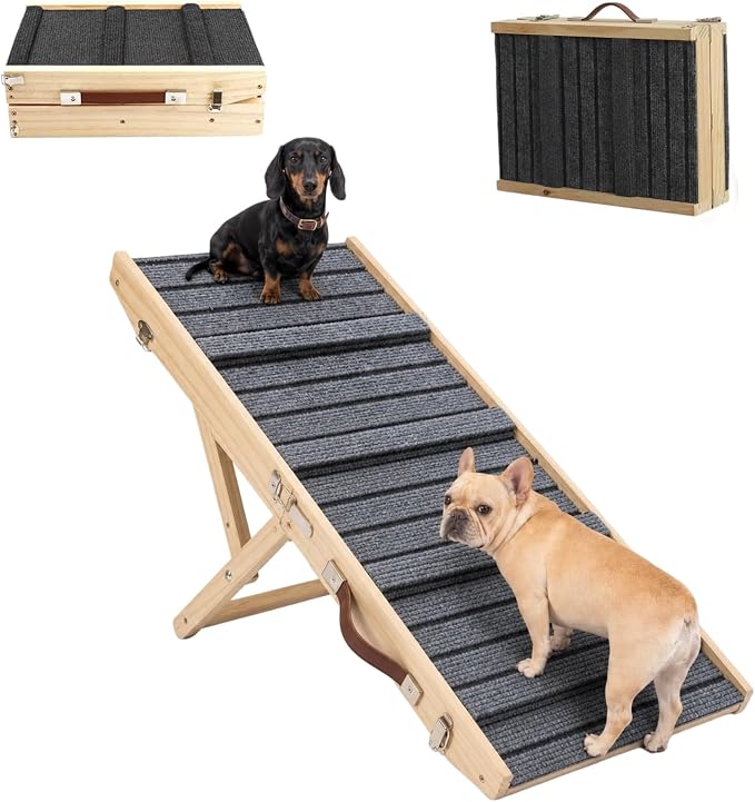Dog Ramp for Couch & Bed for Dogs, Foldable Small to Large Dog Ramps for Sofa - 39.4" LX15.7 W, 5 Adjustable Height, Portable, Wider and More Stable, Non-Slip, Carry Handle, Wood
