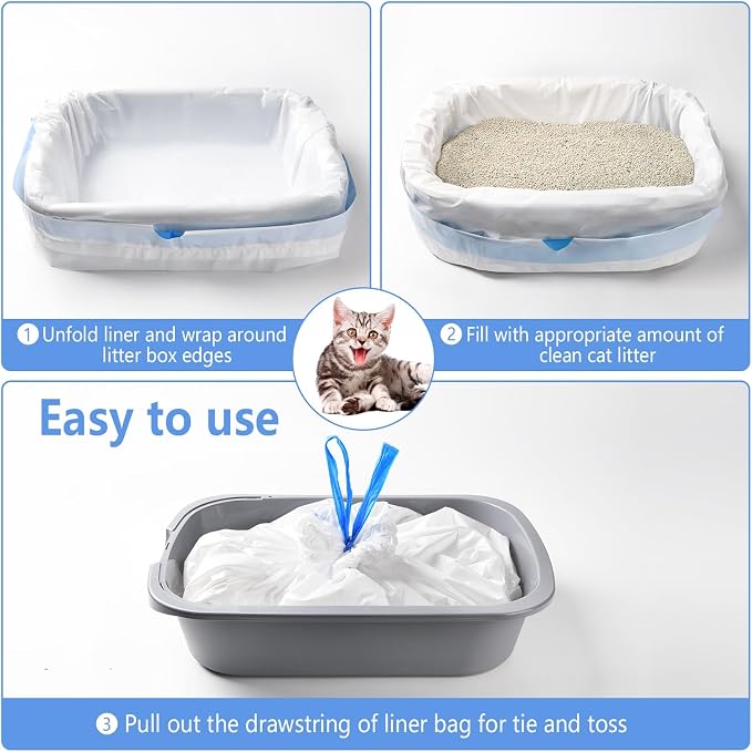 50 Count Cat Litter Liners Large 37x19" Jumbo Drawstring Litter Bags Extra-Thick Cat Litter Box Liners Heavy Duty Kitty Pan Liners for Easy Cleanup