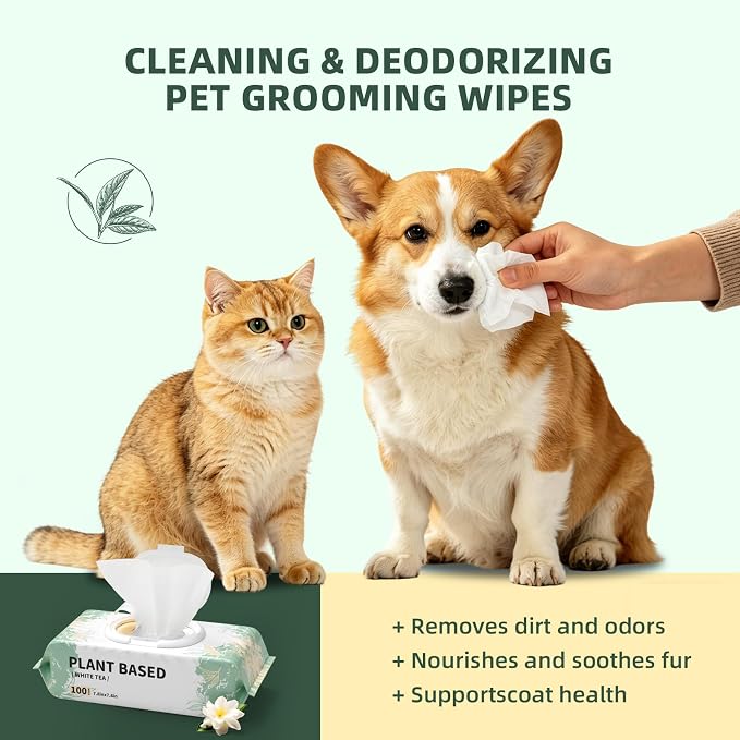 IMMHABI 400 Count Pet Wipes for Paws and Butt Hypoallergenic Pets Cleansing & Deodorizing Hygienic Puppy Wipe for Dogs Face and Body Wipes Cleaning Fur (White Tea)