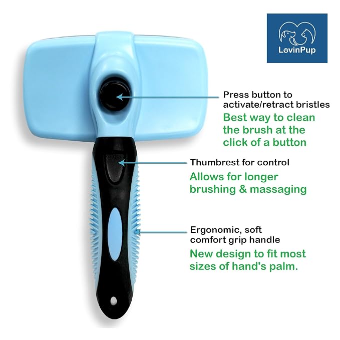 Pet Slicker Brush - Self Cleaning Brush for Dogs & Cats w/Retractable Bristles for All Hair Types - Massaging Pins Remove Tangles & Mats Painlessly - Durable Grooming Tool for Dogs & Cats