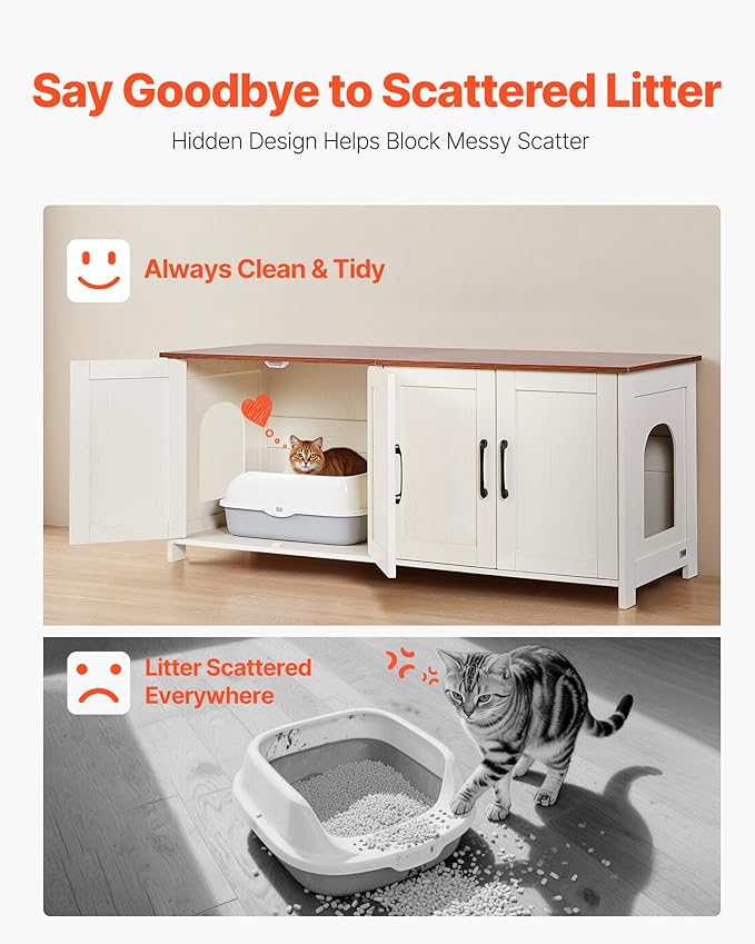 VEVOR Cat Litter Box Enclosure for 2 Cats, Litter Box Furniture Hidden with Double Rooms, Wooden Cat Box Cabinet Fit Most of Litter Box
