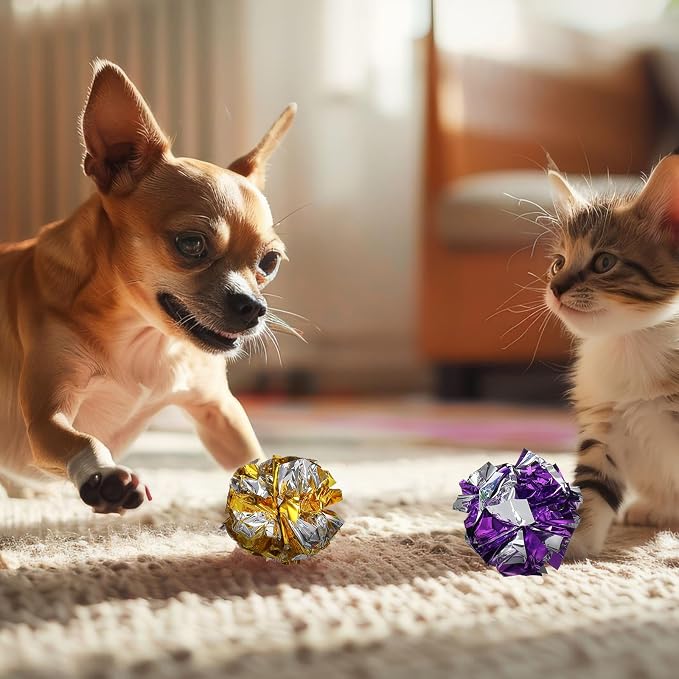 150 Pcs Cat Crinkle Toys, 2-Inch Crinkle Balls for Cats, Colorful Aluminum Foil Cat Balls for Indoor Cats, Interactive Ball for Chase, Pounce, and Exercise
