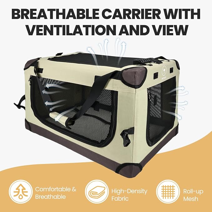 PEGIC Extra Large Cat Carrier, Brown | Soft Sided Collapsible, For Car Travel, Outdoor and Indoor Uses, Roomy Extra Large for 2 Kittens or Pets up to 50lbs