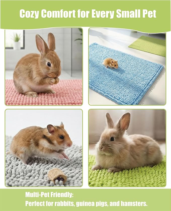8 Pcs Guinea Pig Cage Liner, 20x12 Inch Washable Fleece Guinea Pig Pee Pads, Reusable Rabbit Bedding Mats for Small Animal Training (Gray, Green, Pink, Blue)