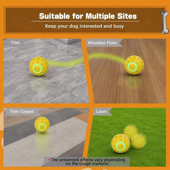 Interactive Dog Toy Ball, Durable Motion Activated Automatic Moving Ball for Small/Medium/Large Dogs, Rechargeable Dog Ball with LED Lights, 2 Play Modes to Keep Your Dog Busy (Yellow)