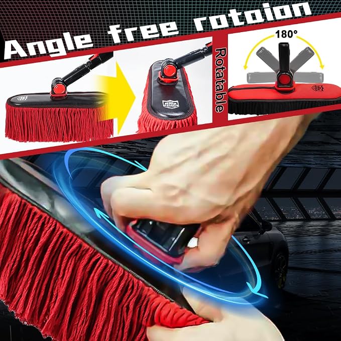 Car Cleaning Supplies Duster, 2In1 Car Wash Brush Mop & Car Duster Mop with 1 Long Handle, Microfiber Brushes Washing Exterior Scratch Free for Boat RV Truck, Gifts for Men Women
