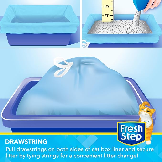 Fresh Step Jumbo Drawstring Cat Litter Box Liners Scented Heavy Duty Kitty Litter Bags for X-Large Oval or Rectangle Pans Easy Lift Out Cleanup 36 x 19 IN 15 Count Single Box Daily Box Changes