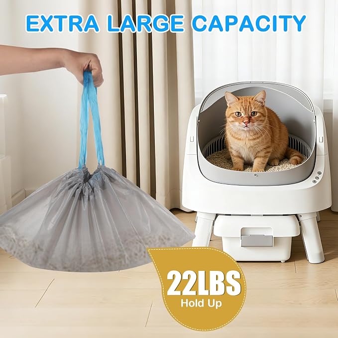 120 Count Cat Litter Box Bags Compatible with NeakM1 and Petpiv Autoscooper 11 Open-Top Self-Cleaning Cat Litter Boxes, Heavy Duty Leak-Proof Drawstring Cat Litter Bags, 27" x 13"