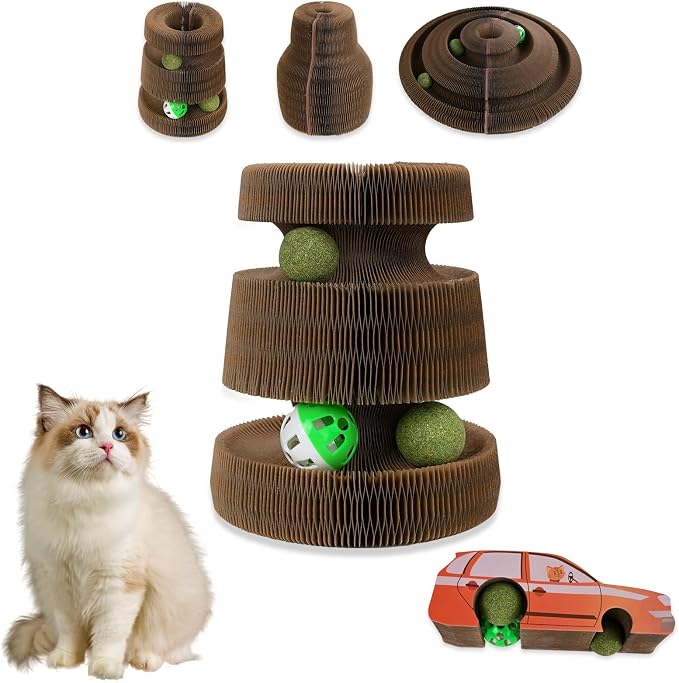 Cat Toys for Bored Indoor Adult Cats, Magic Organ Scratching Board, Reversible Interactive Toy Scratching with Catnip Ball, Cardboard,Kitten Scratcher Pads(1PC)